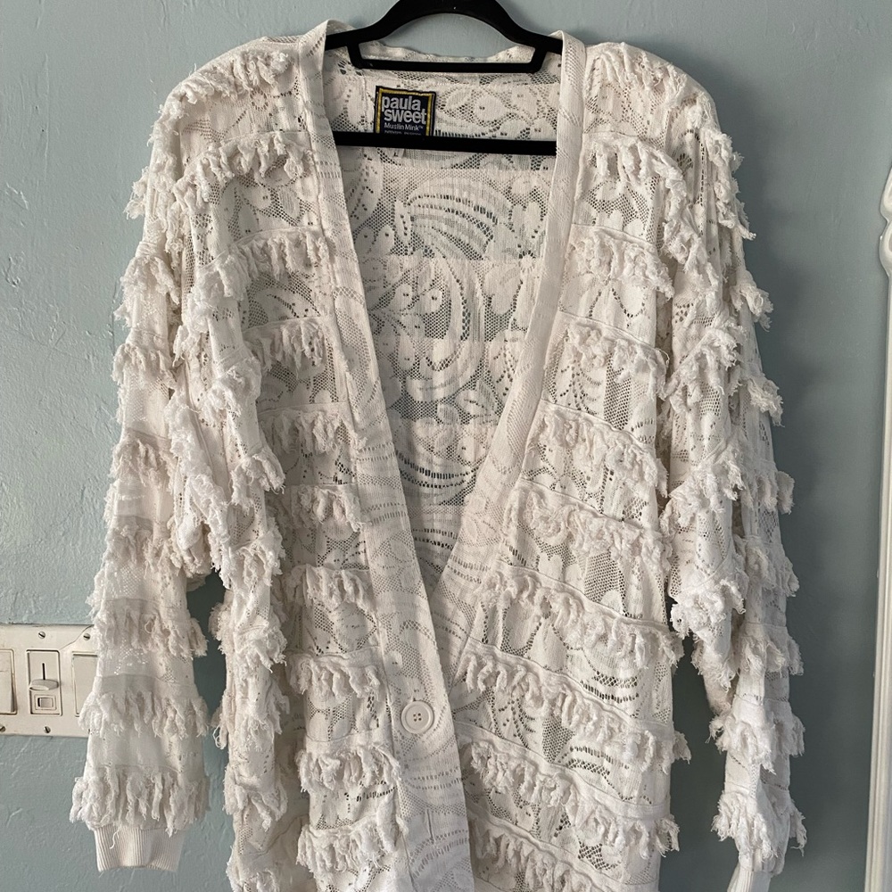 Boho Ivory Openwork Tassel Cardigan Sweater